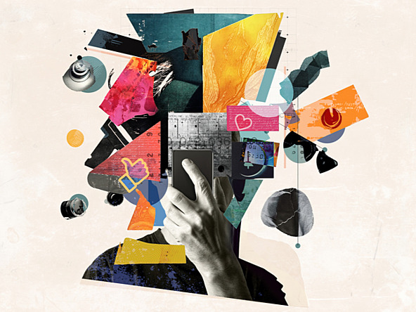 fragmented images over someone's face while using smartphone